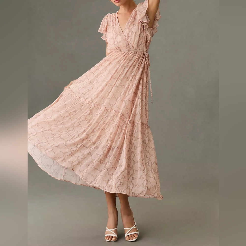 Worn Once! V-Neck Flutter-Sleeve Dress